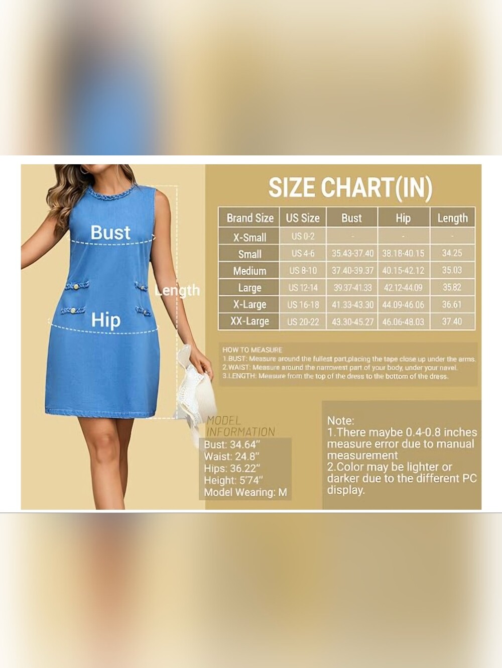 Sleeveless Denim Dress With Braided Trim #1323 - Picture 7 of 8